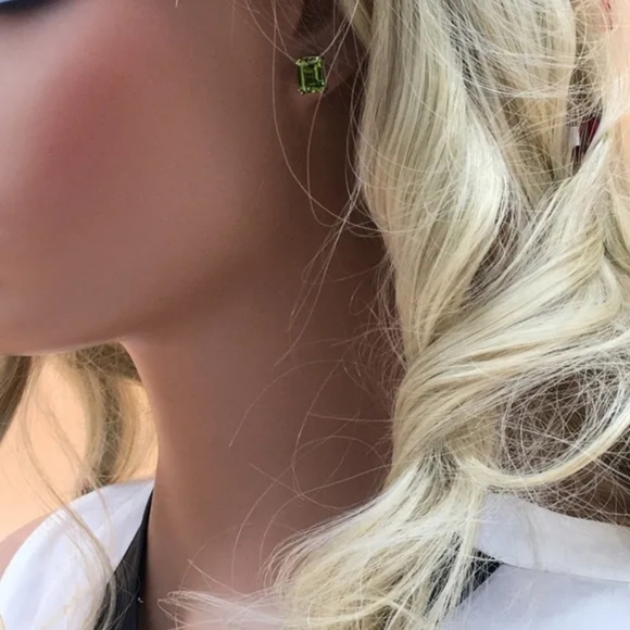 14K Yellow Gold Diamond and Peridot Stud Earrings - Picture 5 of 5